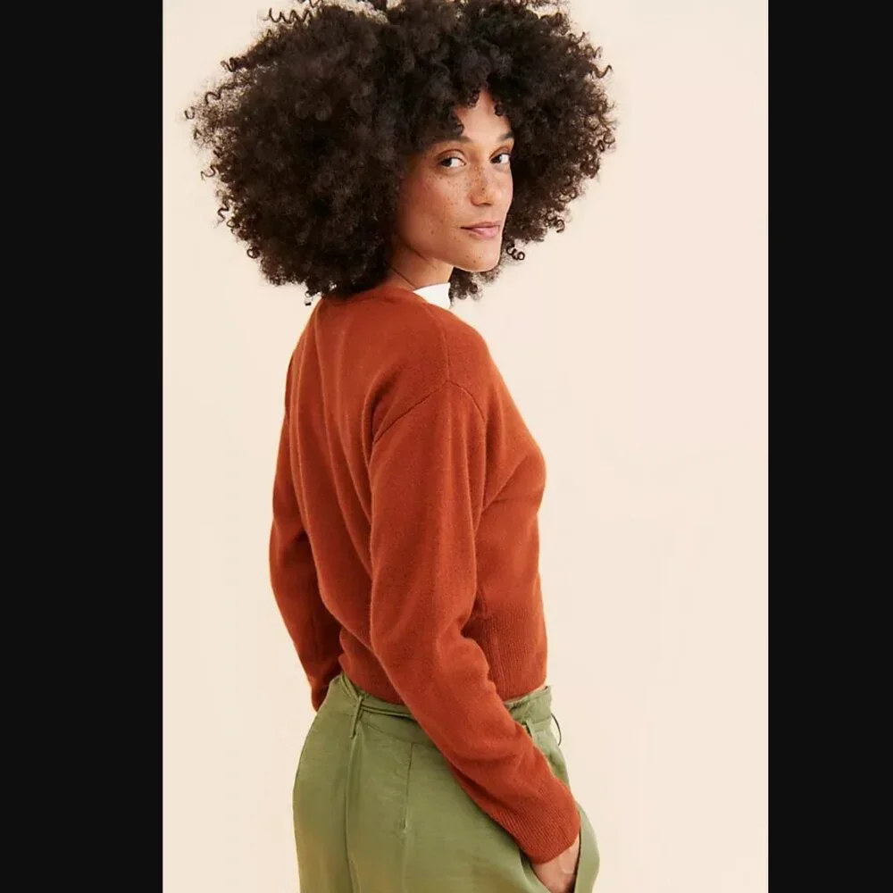 Anthropologie Nouveaux Boxy Cashmere Cardigan – Rust Orange - Picture 2 of 9